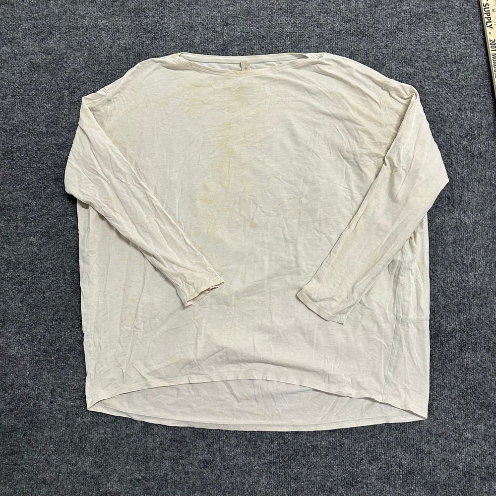 Lululemon Top Womens Size 10 Cream Lyocell Blend Long Sleeve Relaxed Stained